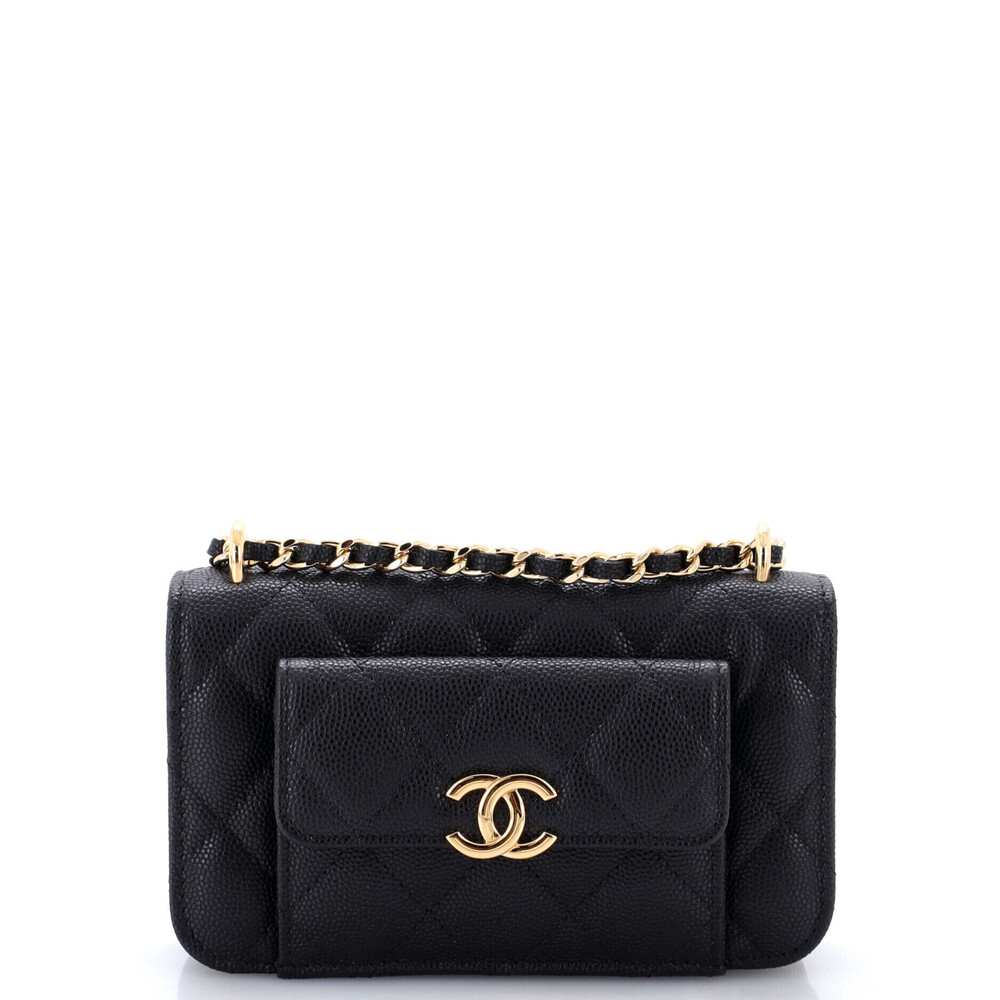 Chanel Pocket Twins Clutch with Chain Quilted Caviar
